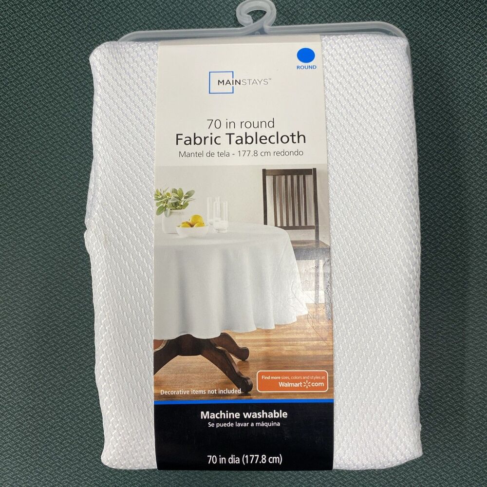 Mainstays Artic White Tablecloth 70” Round Polyester Easy Care NEW